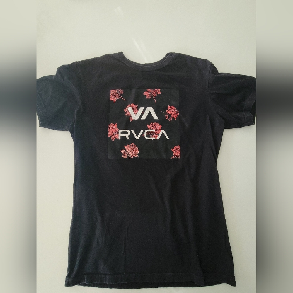 RVCA Black T-Shirt with Red Floral Design